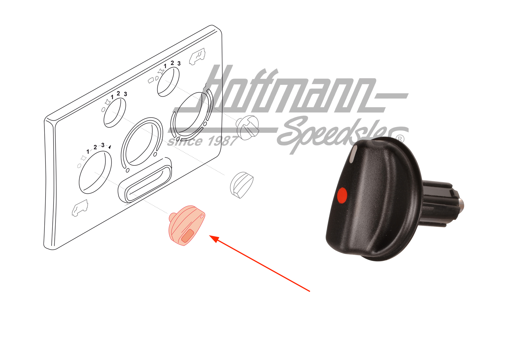 Knob, heating controller, Bus T4, 1.96-6.03 | 701 819 129 A 01C | 408-5620-10