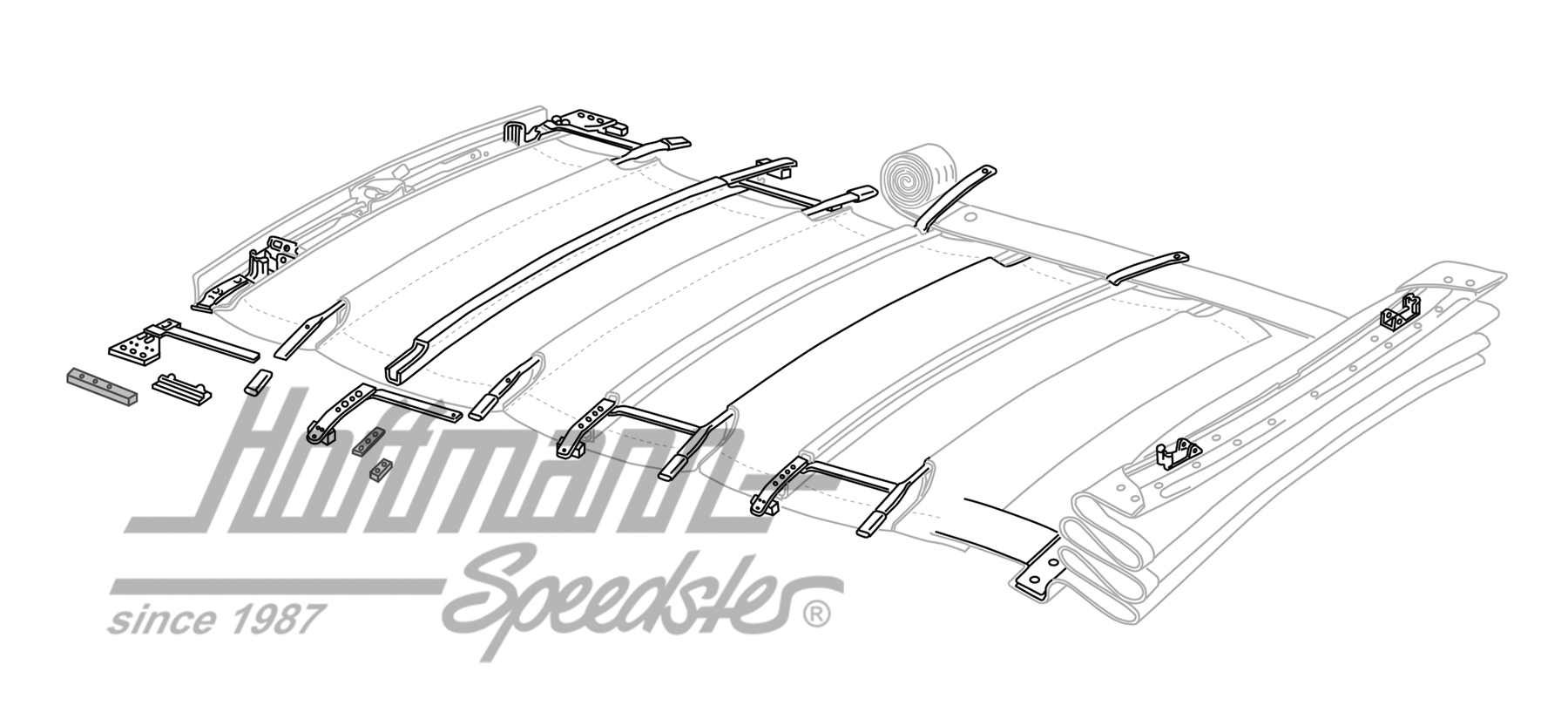 Repair kit, folding roof guide, Beetle/Bus T1                                                       