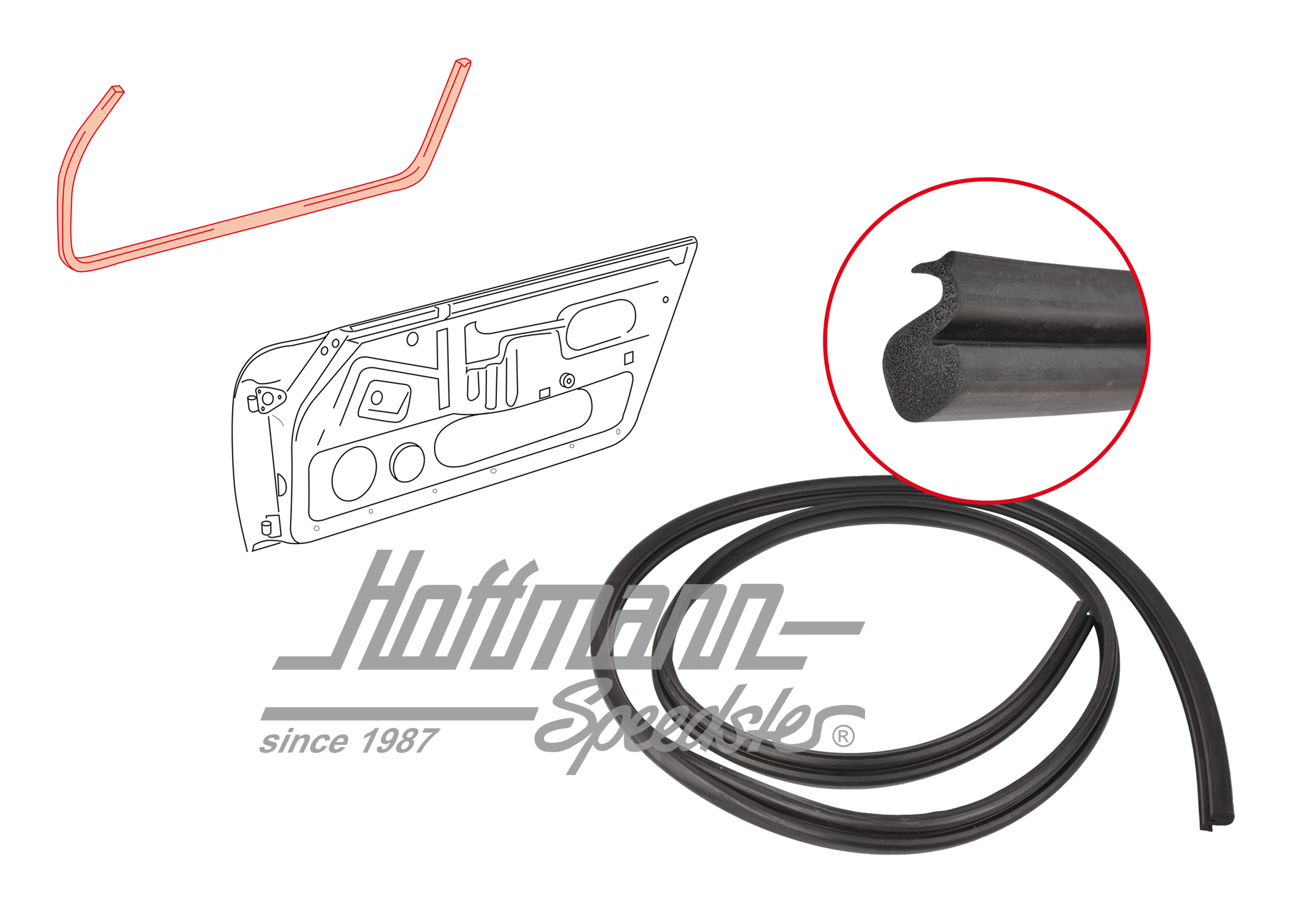 Door seal, 911 Targa, 65-73, left/right | 902 531 093 40 | 515-0900-09
