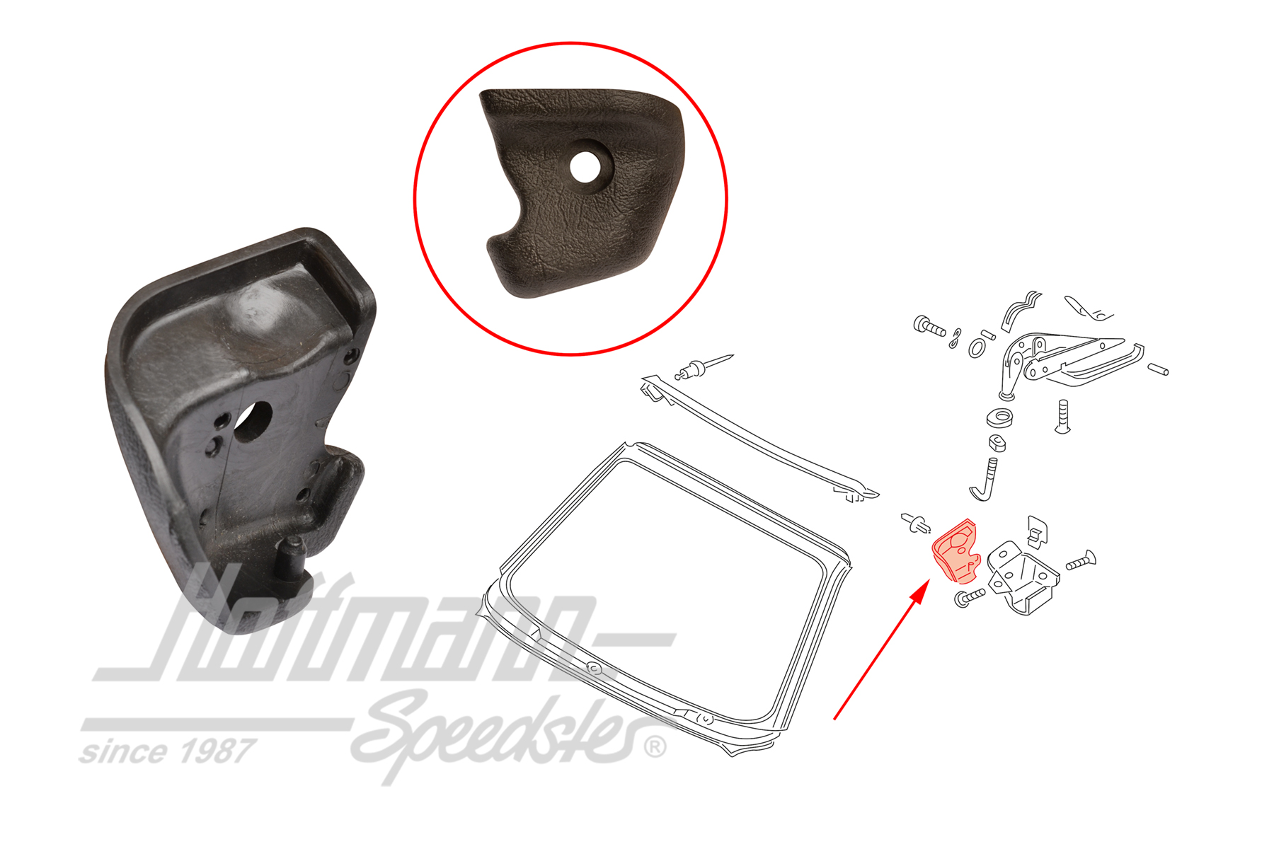 Cover, convertible-top catch, upper, left | 155 871 393 B O1C | 180-4410-01