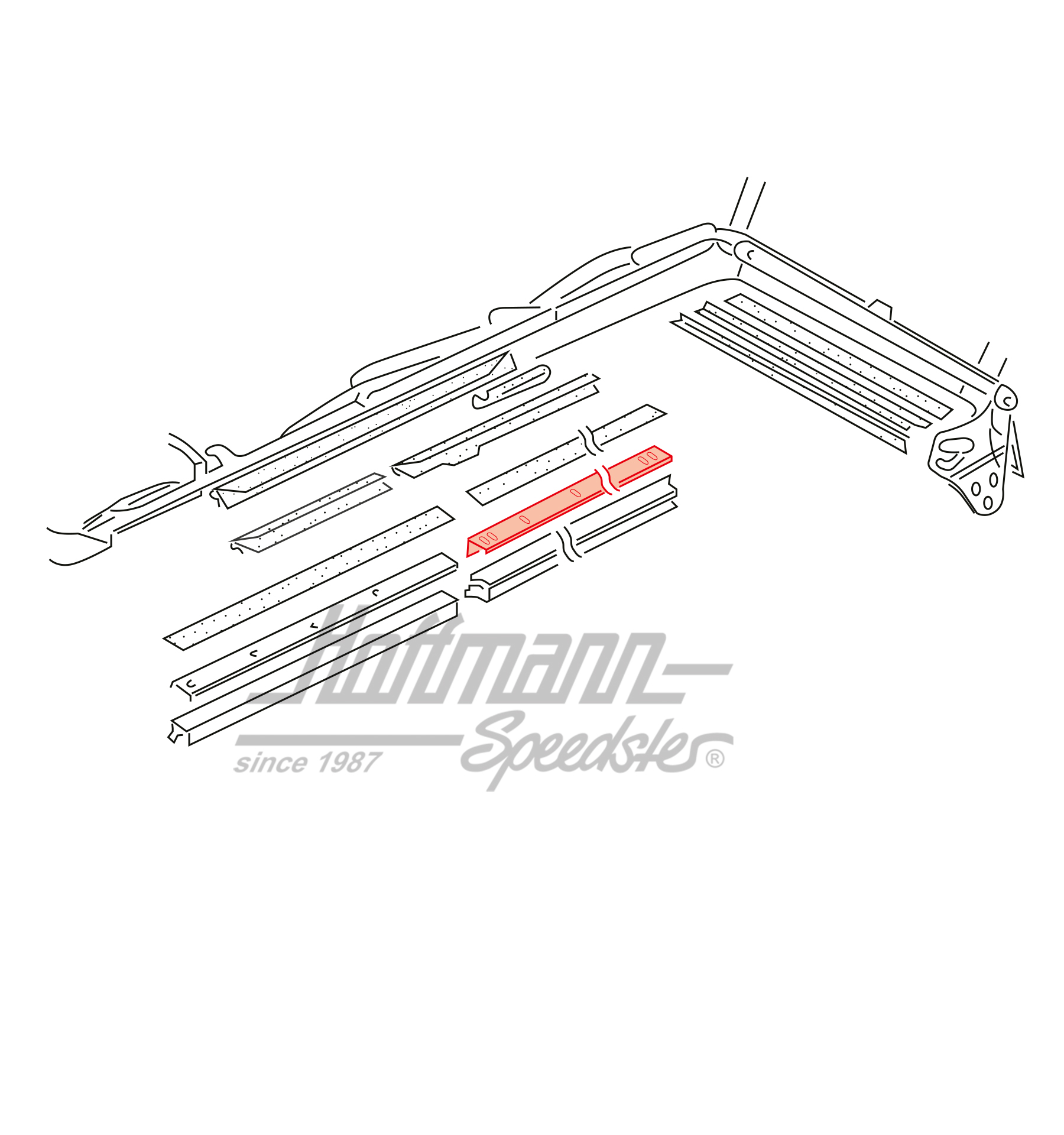 Insertion rail, convertible top, middle, 80-93, right                                               
