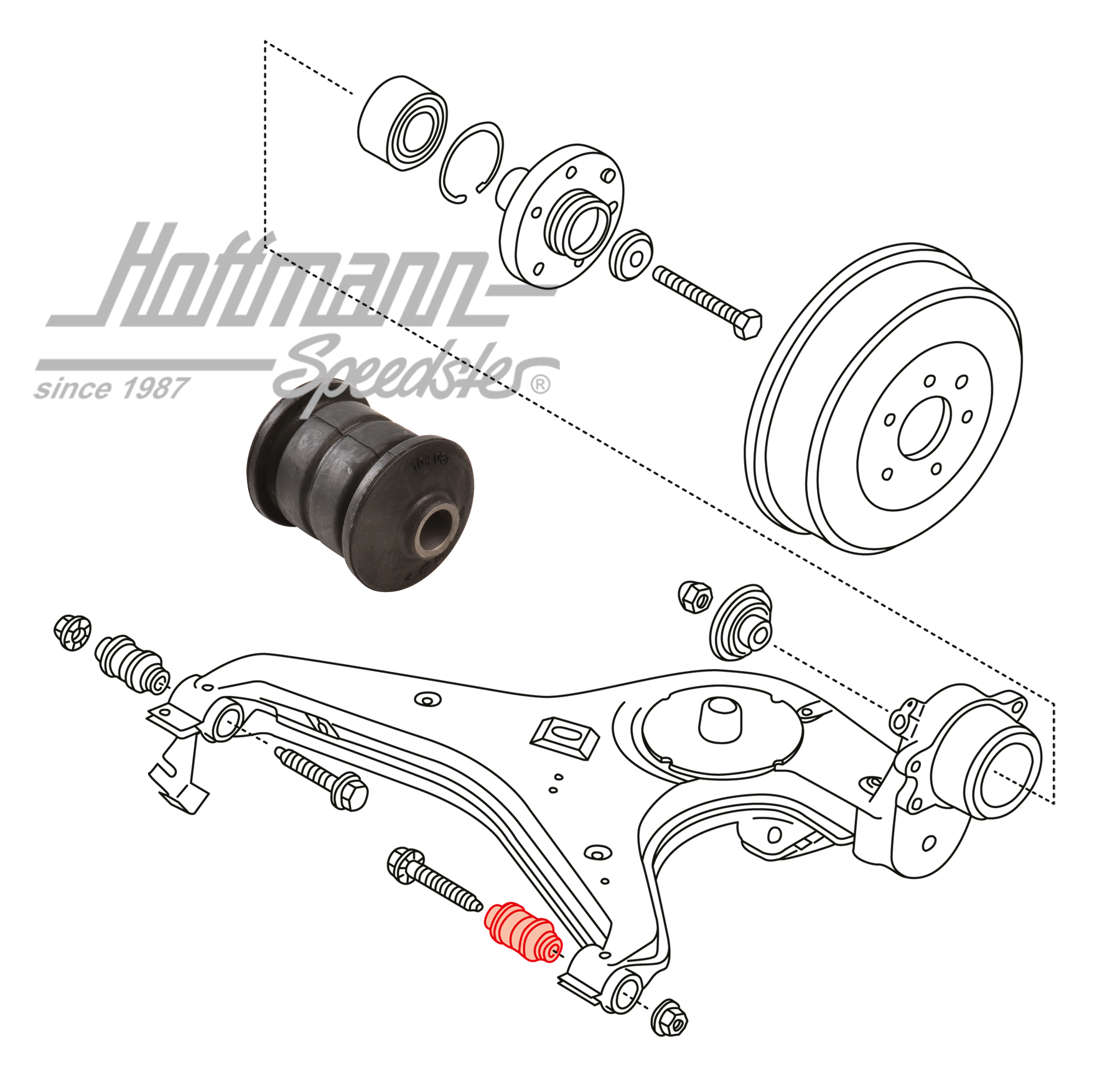 Rubber mount, axle guide
, rear, outer | 701 501 131 | 405-0104