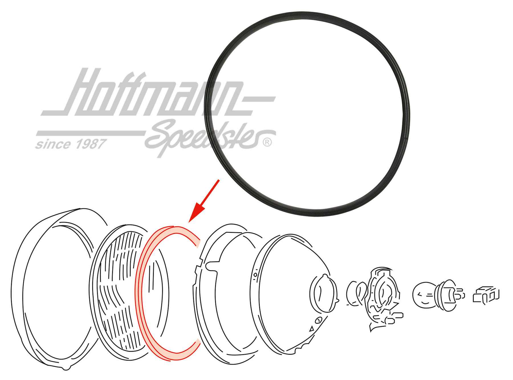 Seal, headlight glass / reflector, .67- | 311 941 119 | 020-4991-06