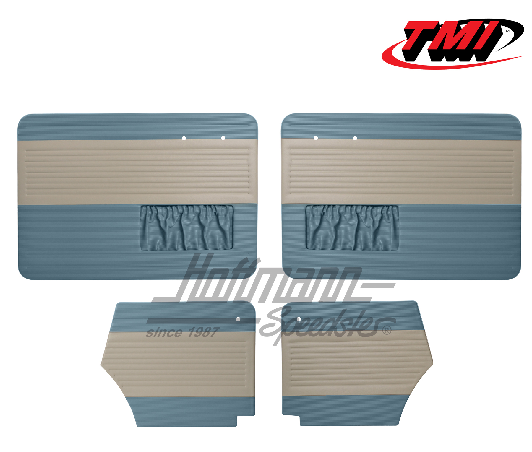 Door panels, Beetle Convertible, 55-64, off-white/water blue | 19-1327-24-15 | 055-7554-09