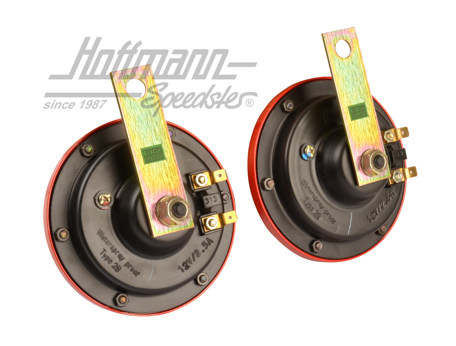 Horn, pair, red/black, 12V, 110mm                                                                   