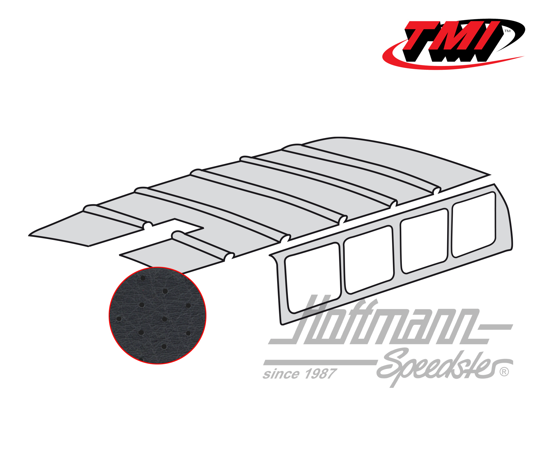 Headliner, Bus T1, 55-63, black perforated | 20-2101-45 | 098-0048