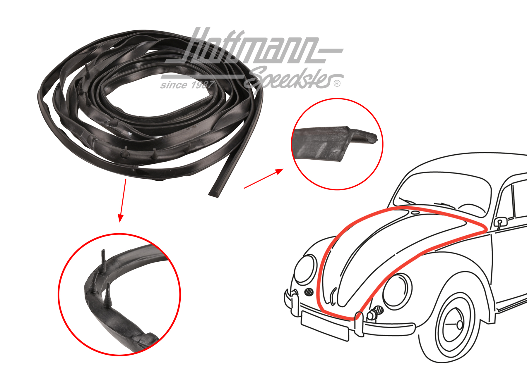 Front hood seal, 1200-1500 and 1302, Germany | 113 823 731 B | 020-5100-03