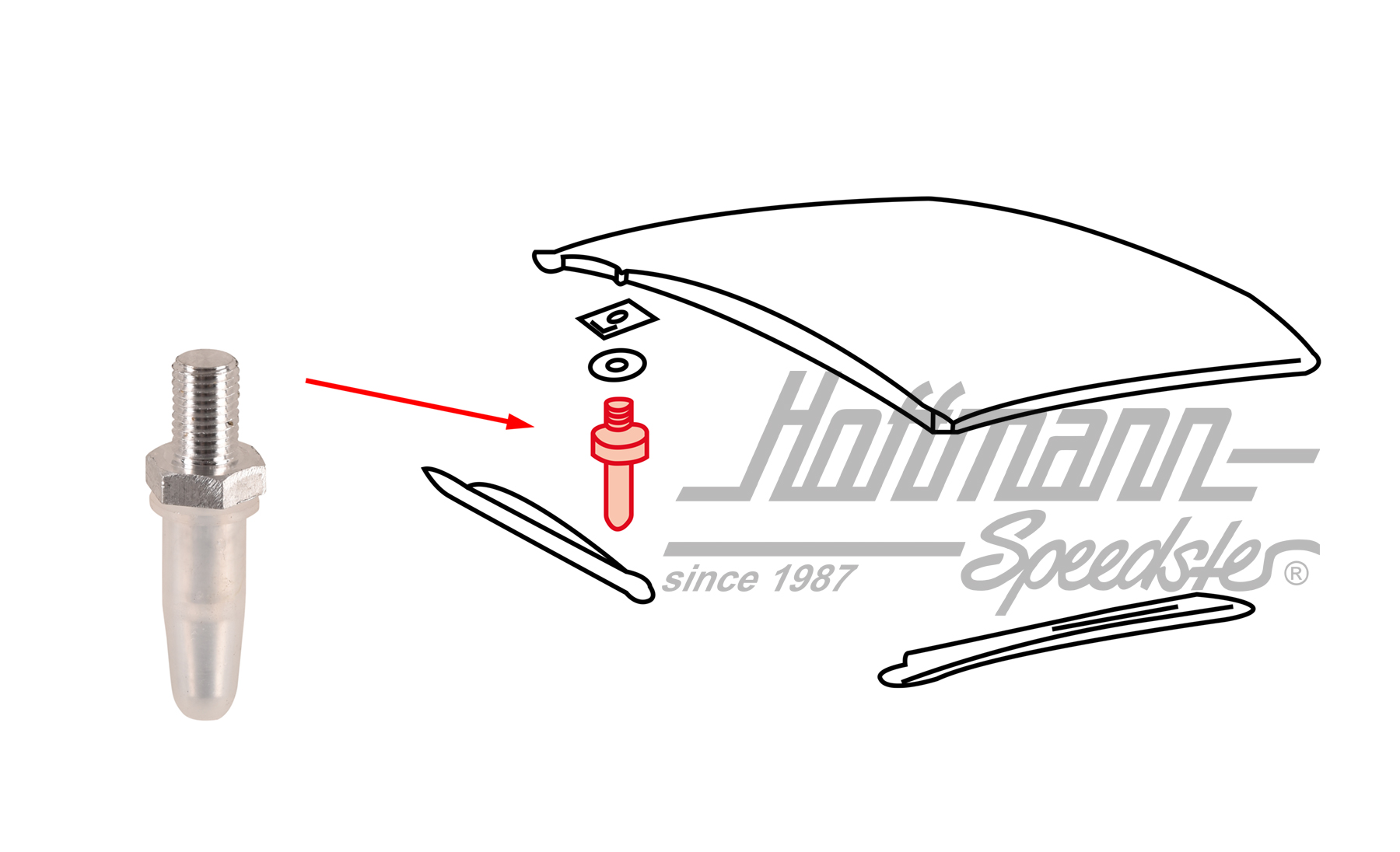 Fixing pin, targa roof, front, 65-73                                                                