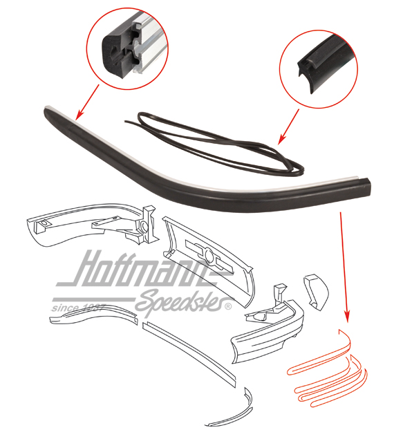 Trim moulding, bumper, rear, 65-68, wide                                                            