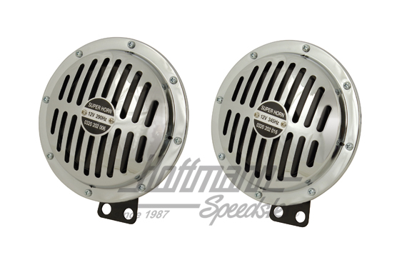 Horn, pair, chromed/black, 12V, 150mm | --- --- --- | 020-4446
