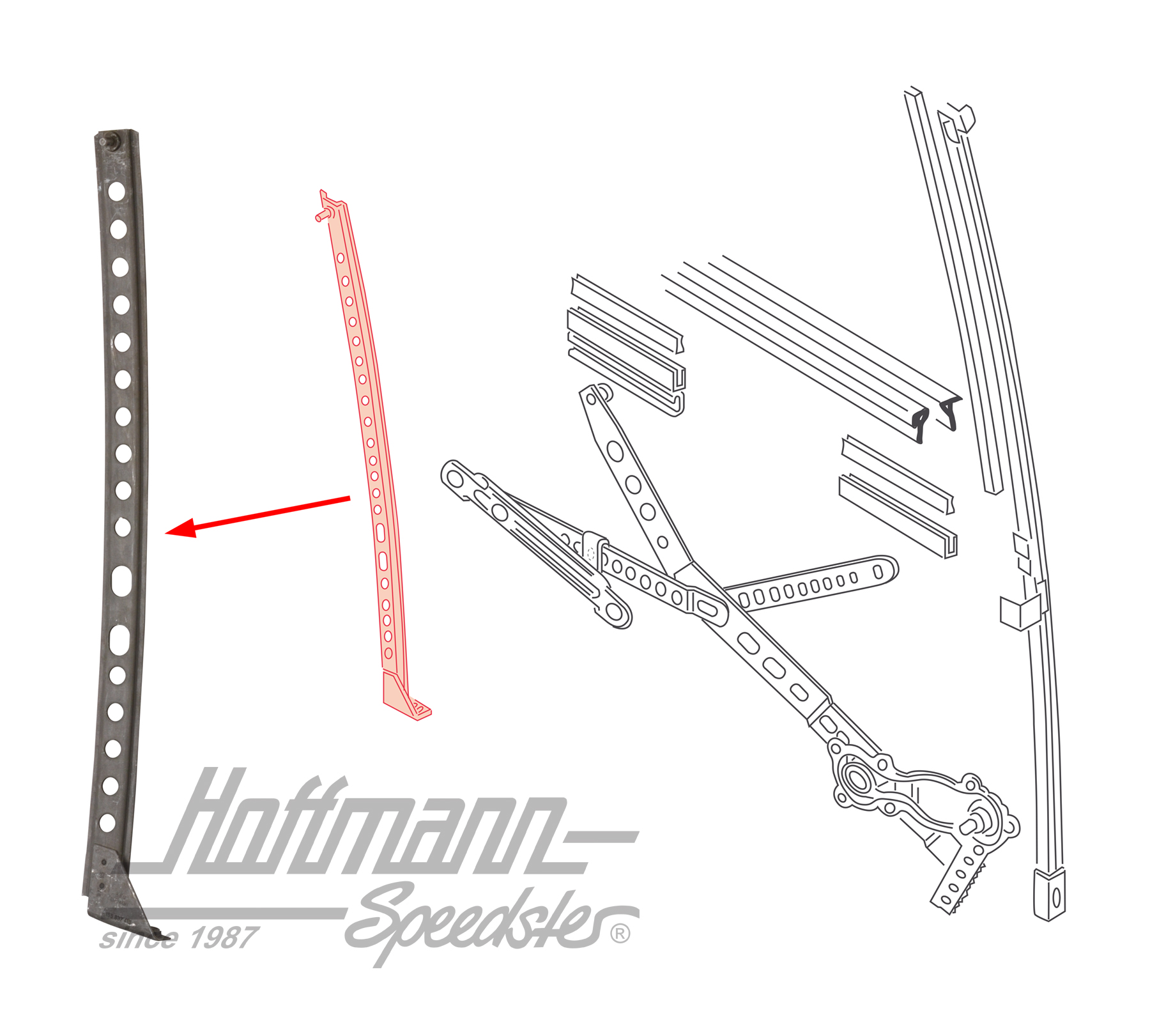 Guide rail, window regulator
, rear, left | 155 837 415 | 180-1254-11