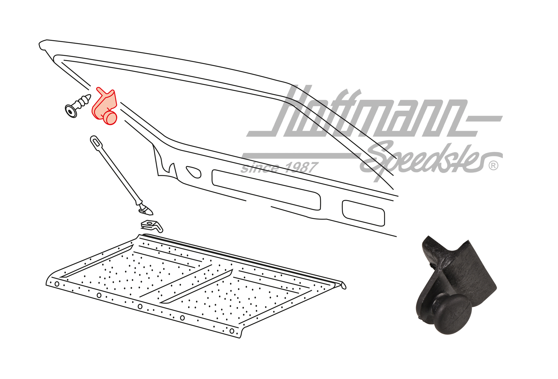 Support bracket, retaining strap, rear-window shelf, 76-83 | 171 867 777 | 180-2005-10