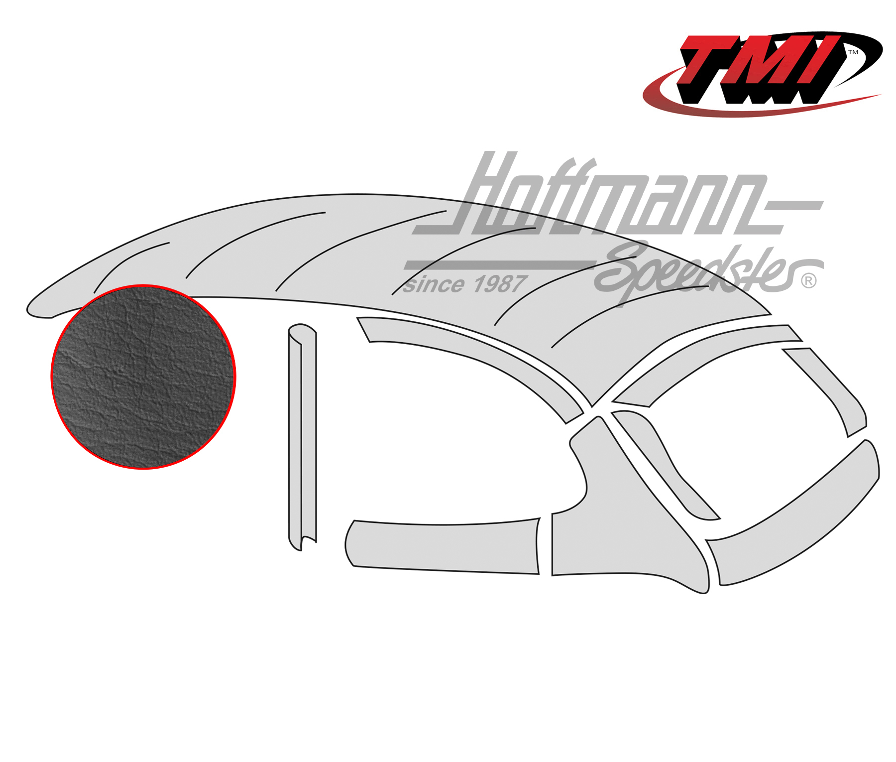 Headliner with folding roof, original style, smooth, black, 8.56-7.63 | 20-1108-49 | 055-7200-50