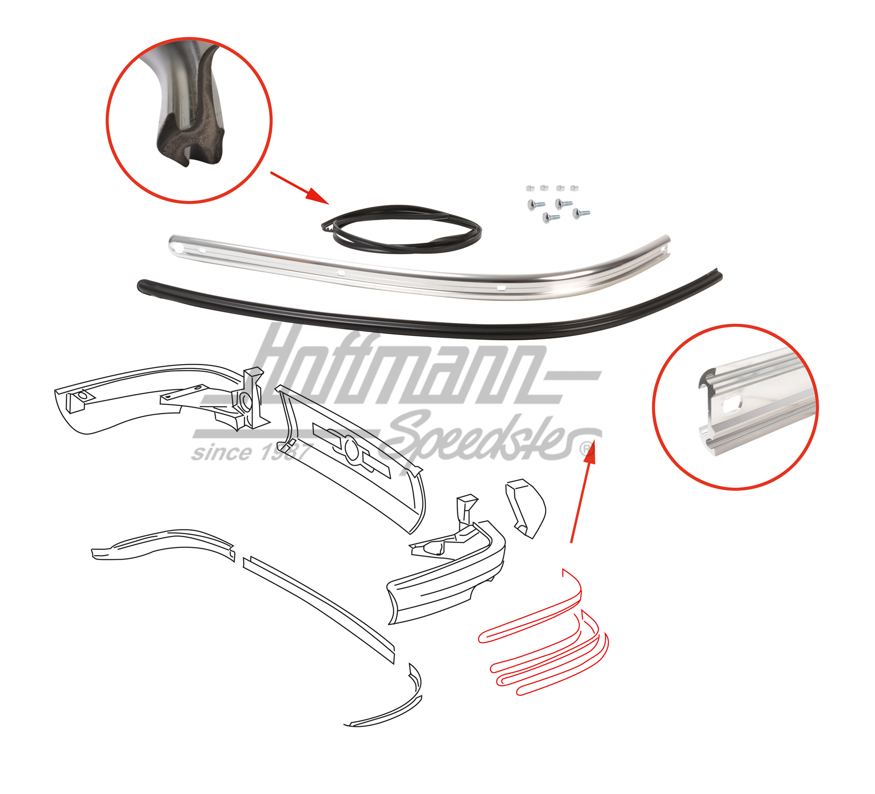 Trim moulding, bumper, rear, 65-68, small | 901 505 043 00 | 510-9870