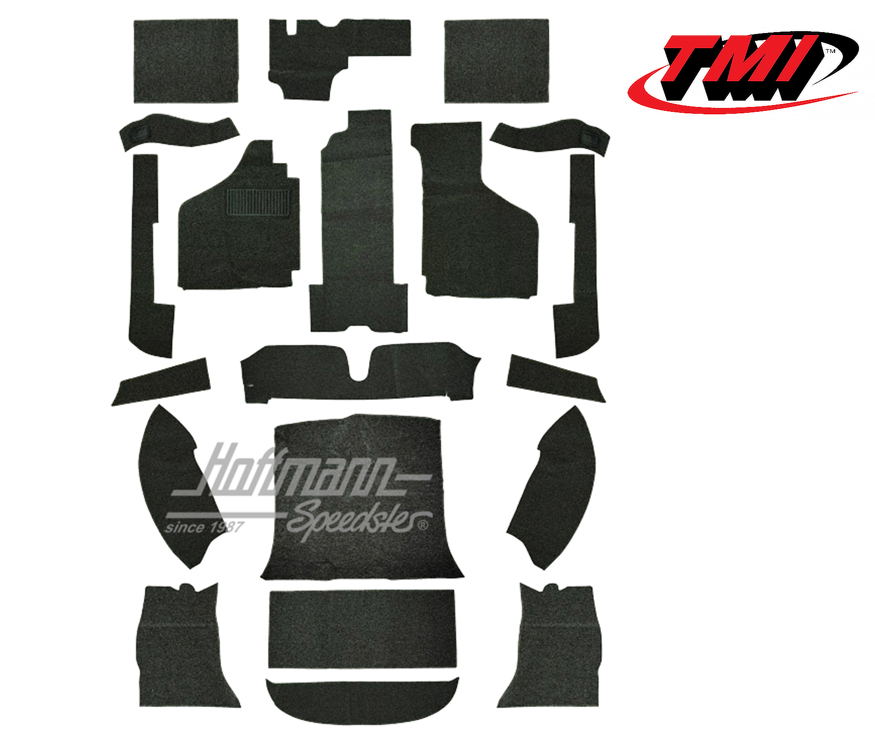 Carpet kit, Karmann Ghia Coupé, 8.68-, black | 34-F1524-301 | 066-0043-10