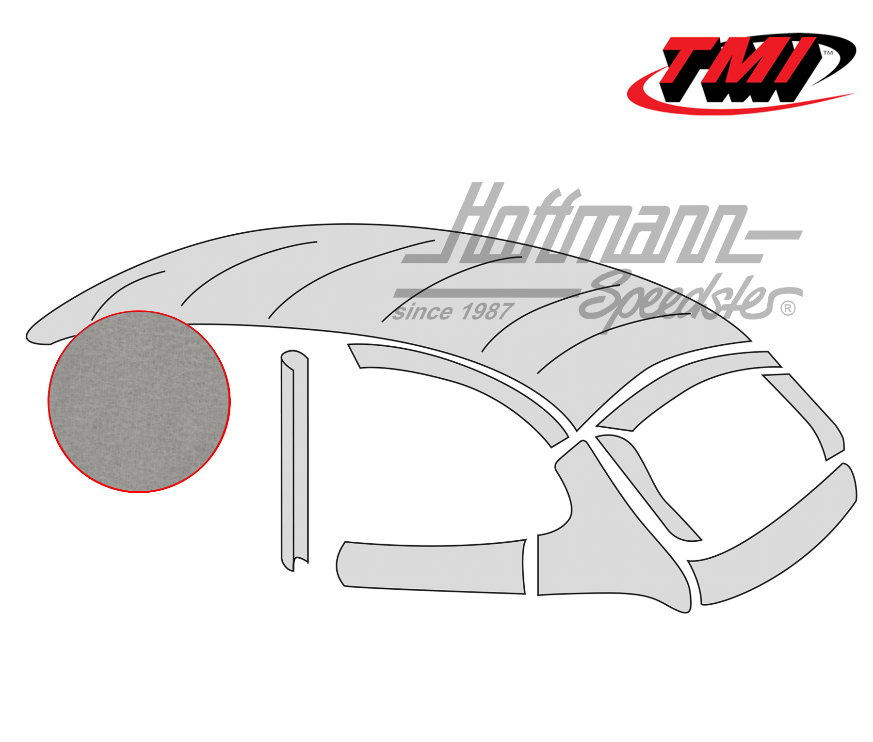 Headliner with folding roof, original style, Mohair, grey, 8.46-7.55 | 20-1106-75 | 055-7198-60