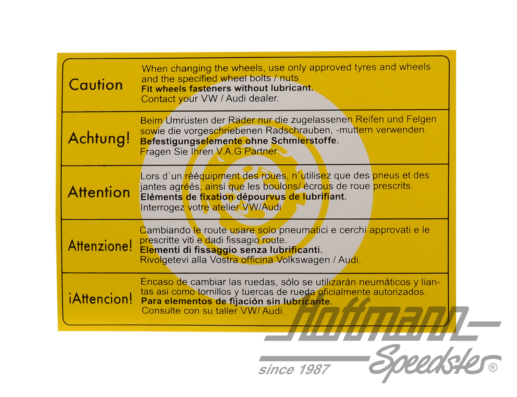 Sticker "Caution tire change", big | 255 010 014 T | 021-0199-91