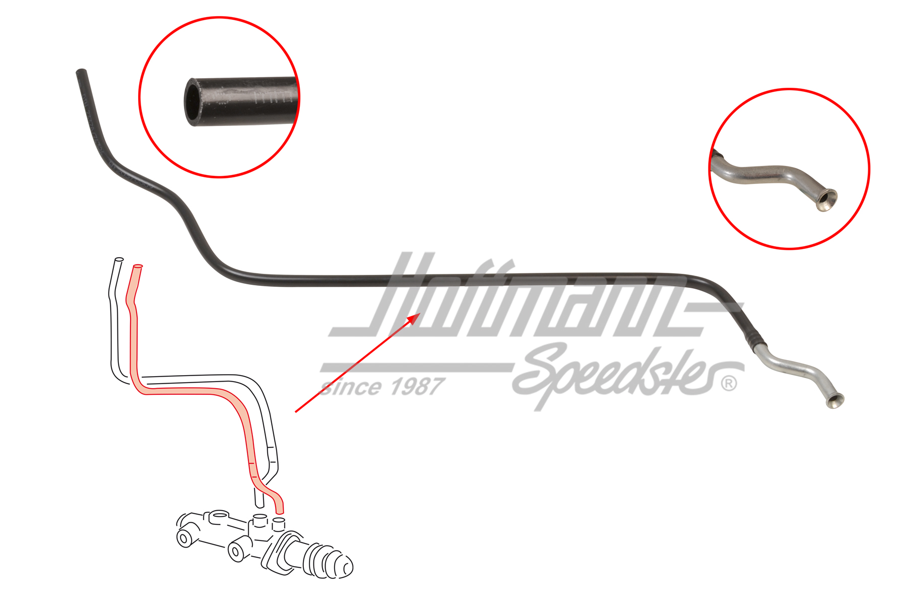 Pipe, master cylinder / reservoir, 911, rear | PCG 355 063 00 | 522-1073-14