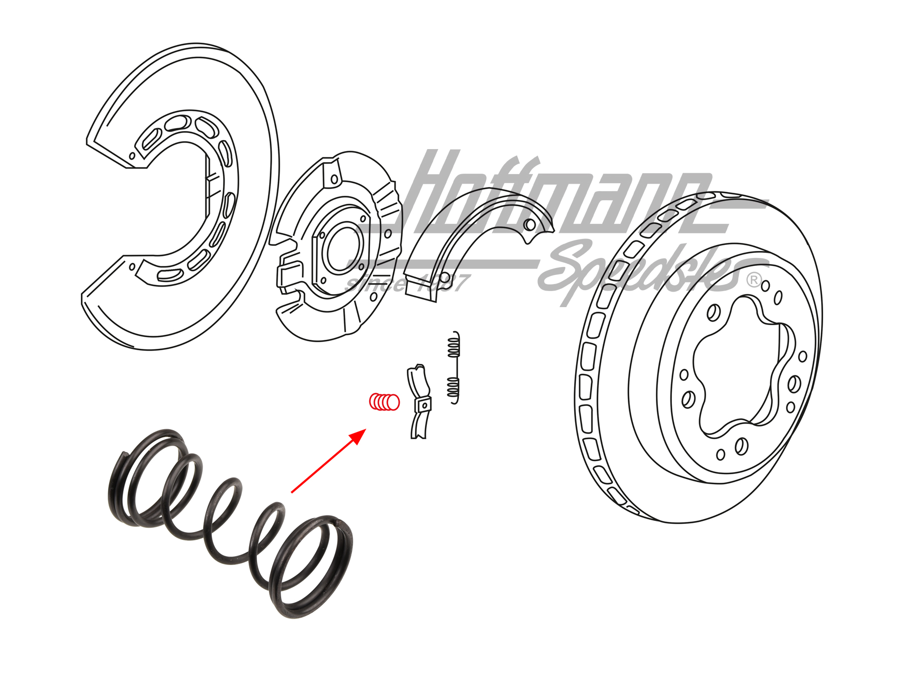 Pressure spring, spacer bow, brake shoes
, 65-89 | 901 352 953 12 | 522-1430-25