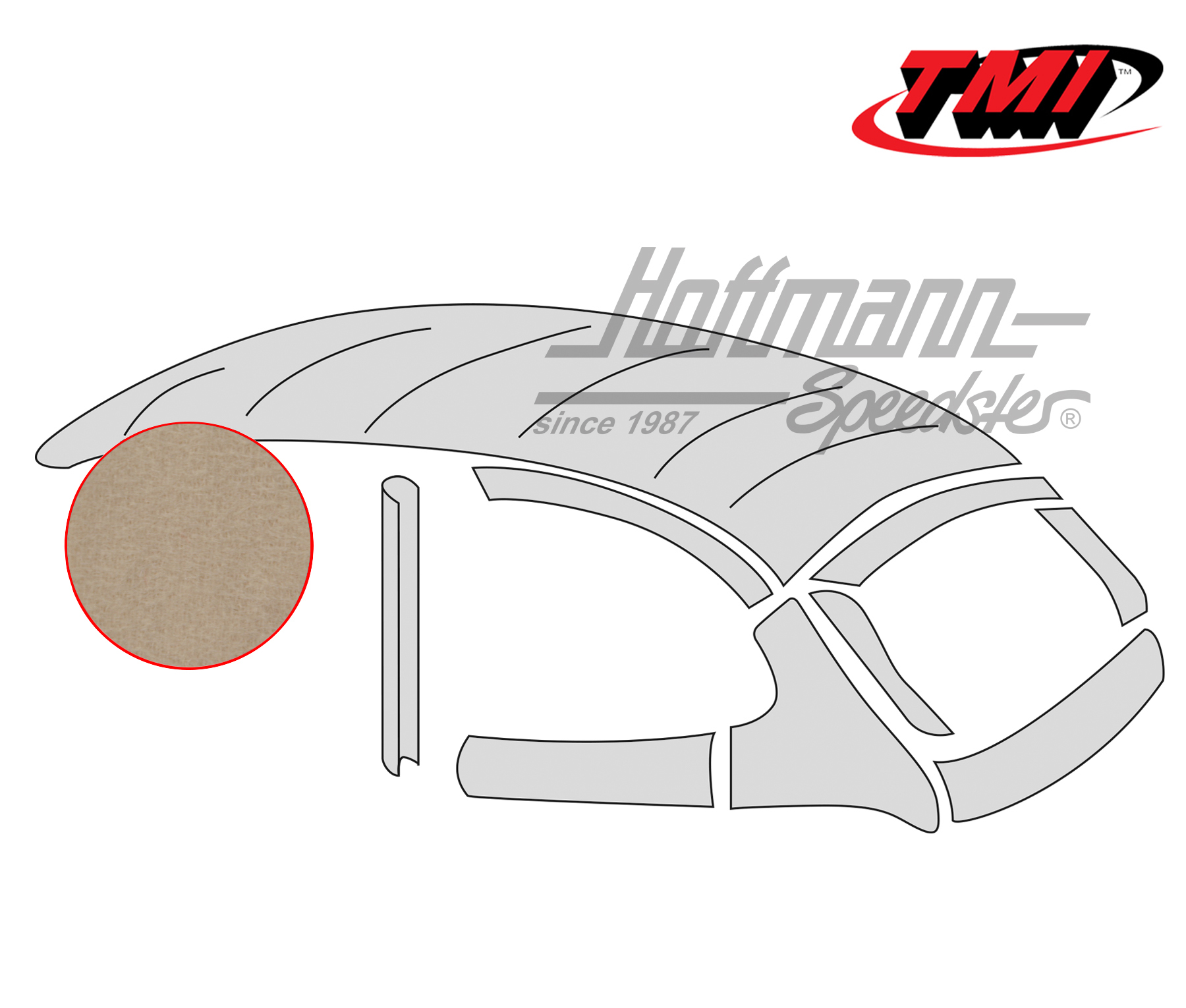 Headliner with folding roof, original style, Mohair, ivory, 8.46-7.55 | 20-1106-77 | 055-7198-70