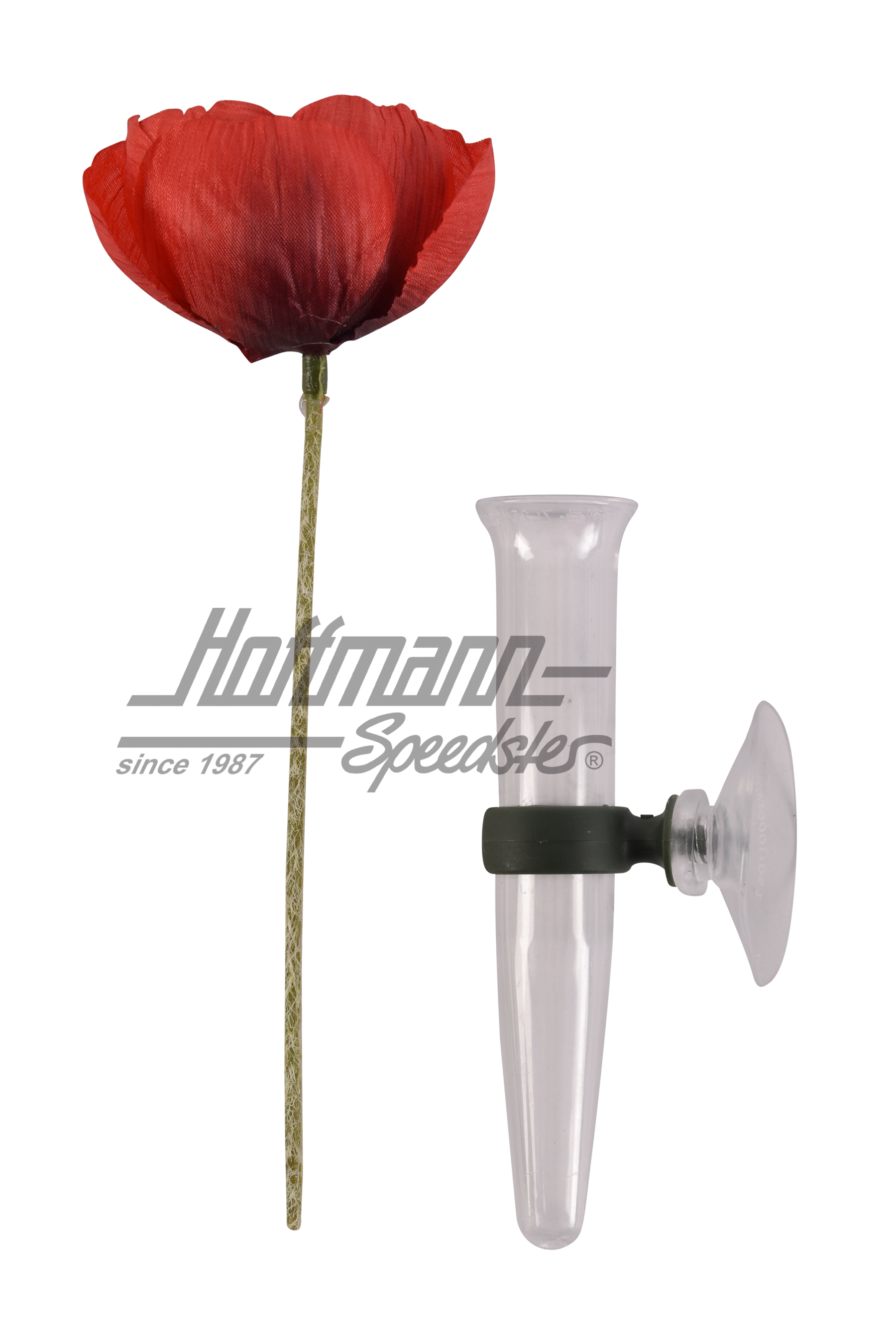 Flower vase, plexiglass, with red flower                                                            