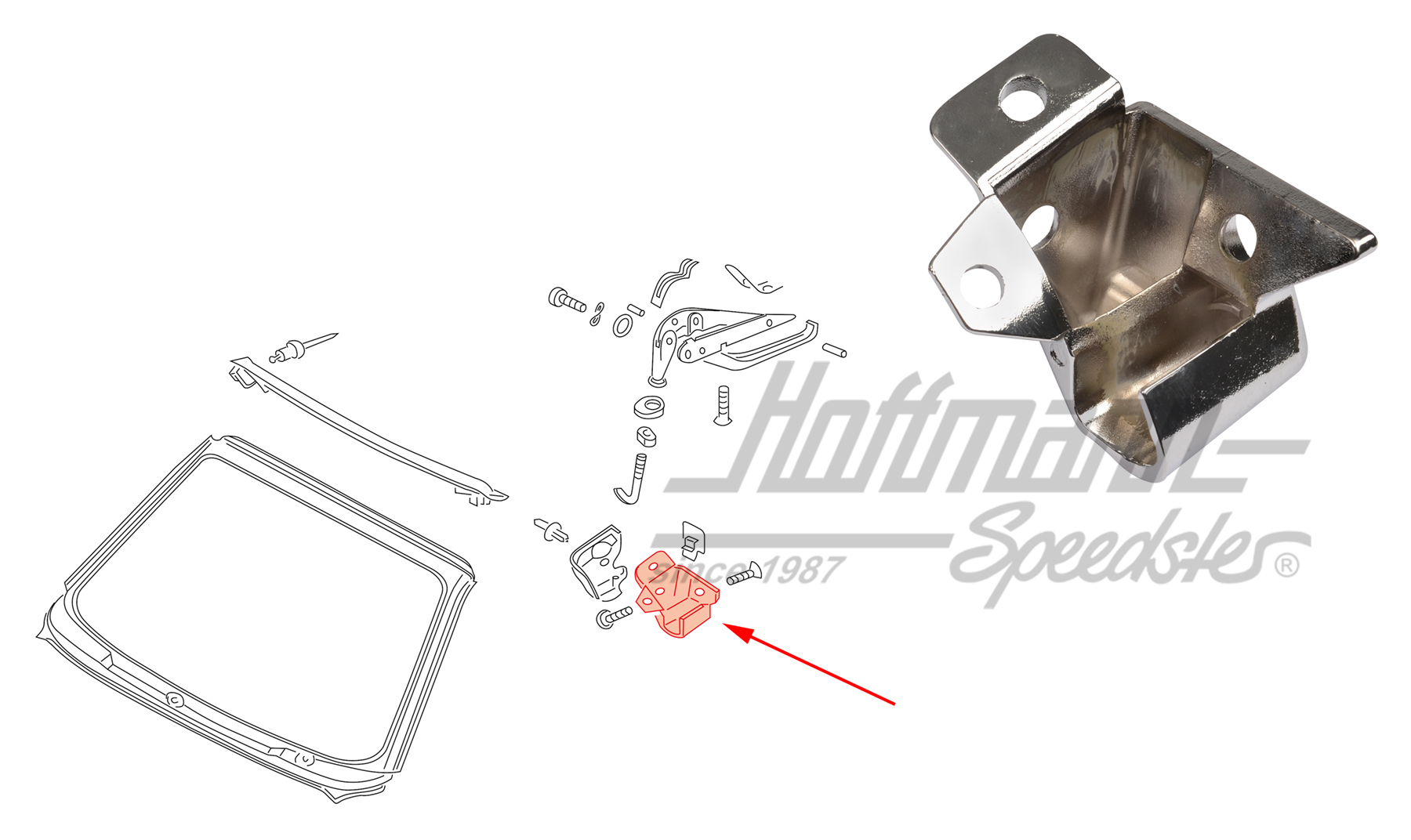 Convertible-top catch, lower, left, chromed | 155 871 385 B | 180-4416-01