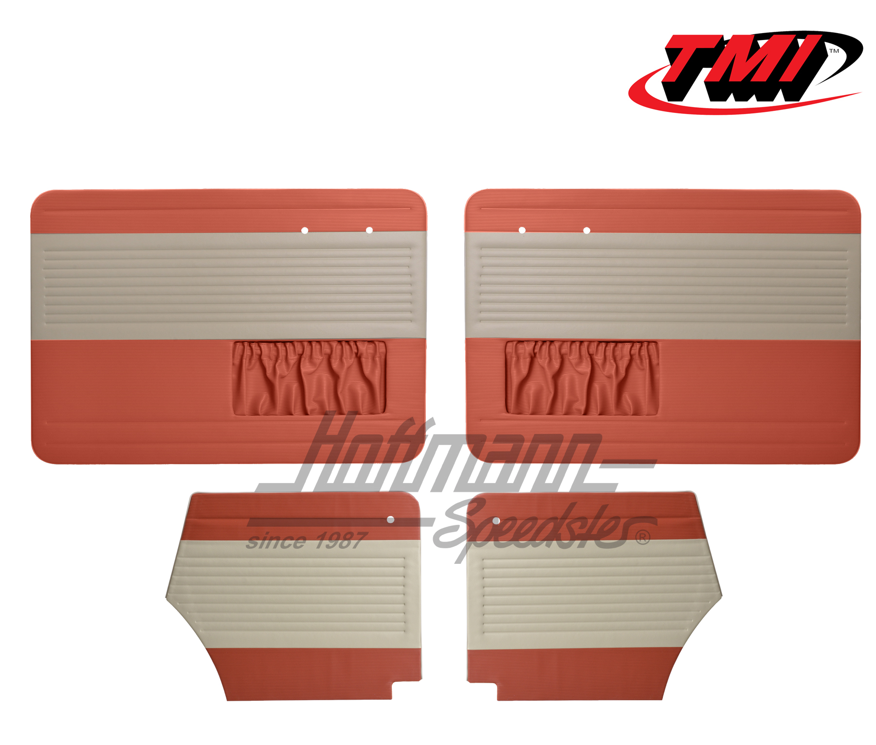 Door panels, Beetle Convertible, 55-64, off-white/brick red | 19-1327-23-15 | 055-7554-07