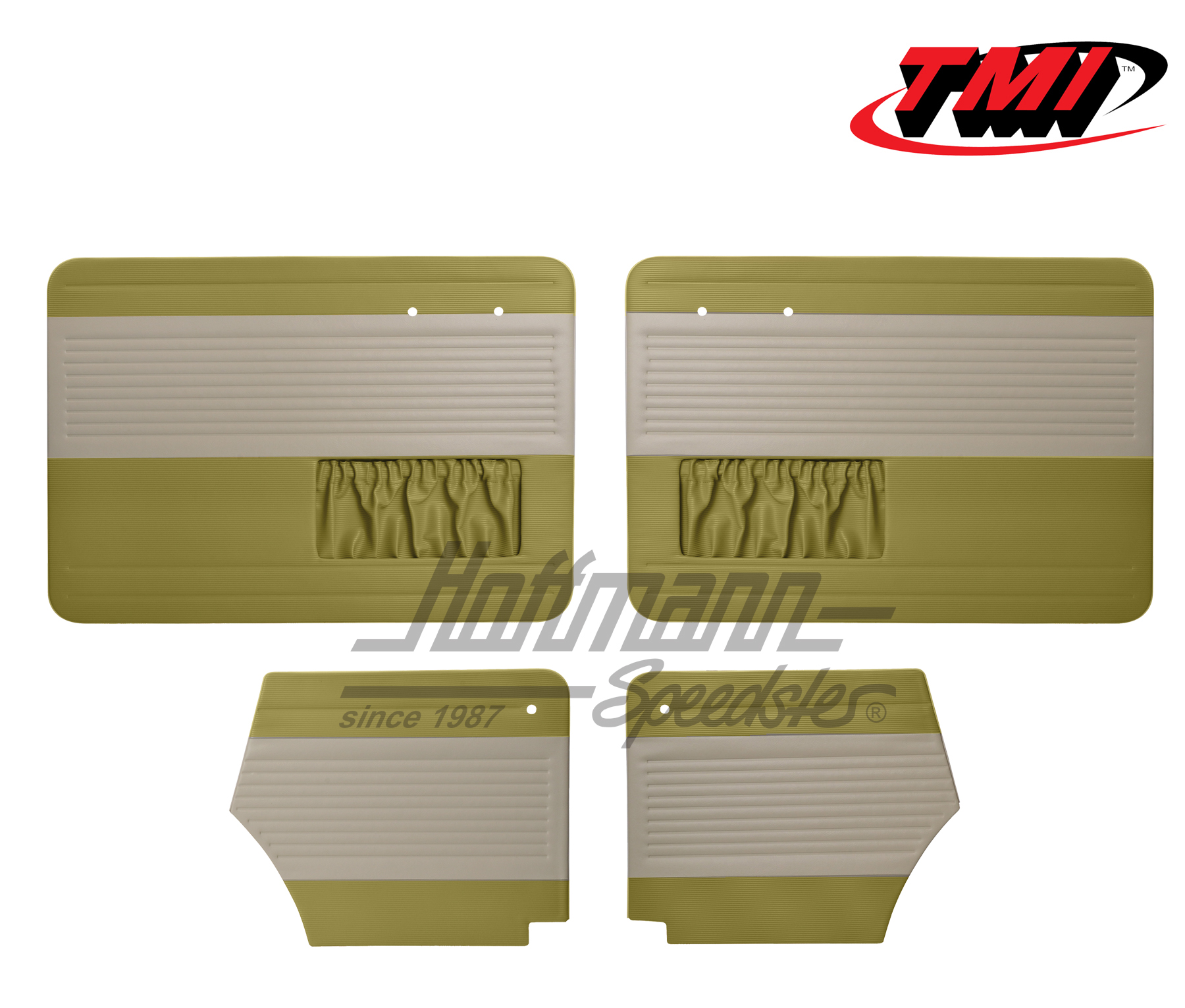 Door panels, Beetle Convertible, 55-64, off-white/pea green | 19-1327-25-15 | 055-7554-08