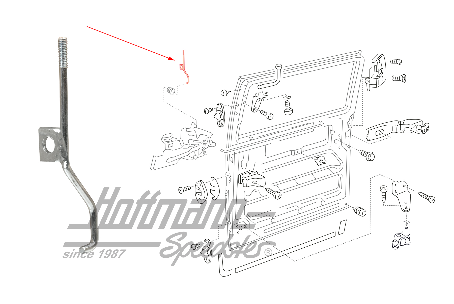 Pull rod, lock button, sliding door, right | 701 843 726 | 408-1020-02