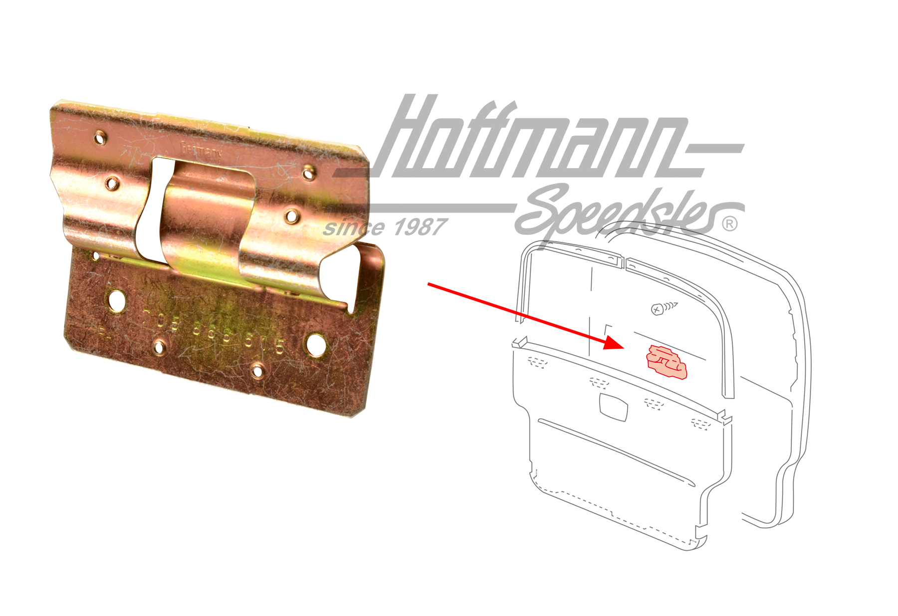 Clamp, hatchback trim panel
, upper | 705 868 615 | 408-2884-20