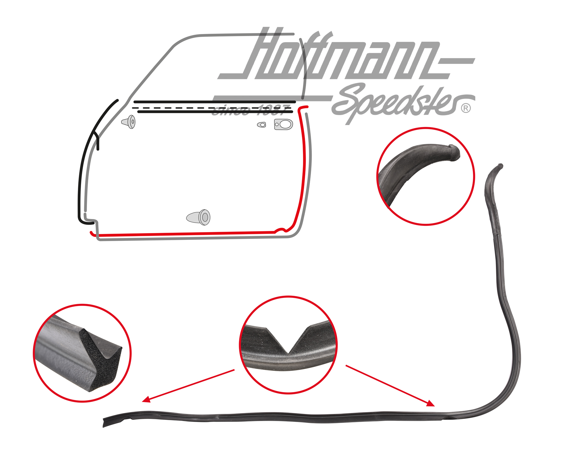 Door seal, Karmann Ghia, left | 141 931 731 C | 060-0015-01