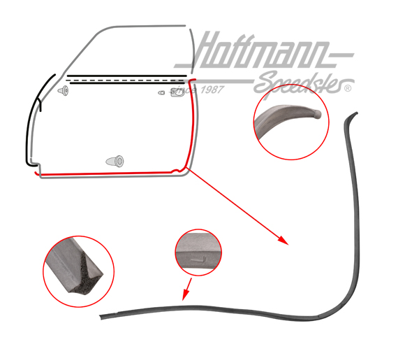 Door seal, Karmann Ghia, left, Top Quality | 141 831 731 C | 060-0011