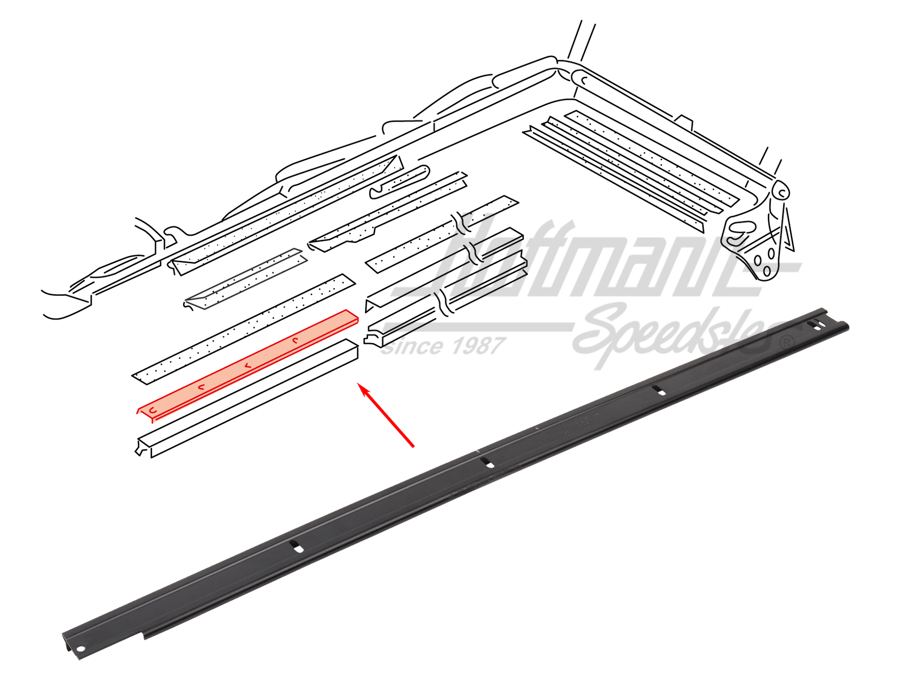Insertion rail, seal, door, upper, left | 155 871 355 D | 180-4010-11