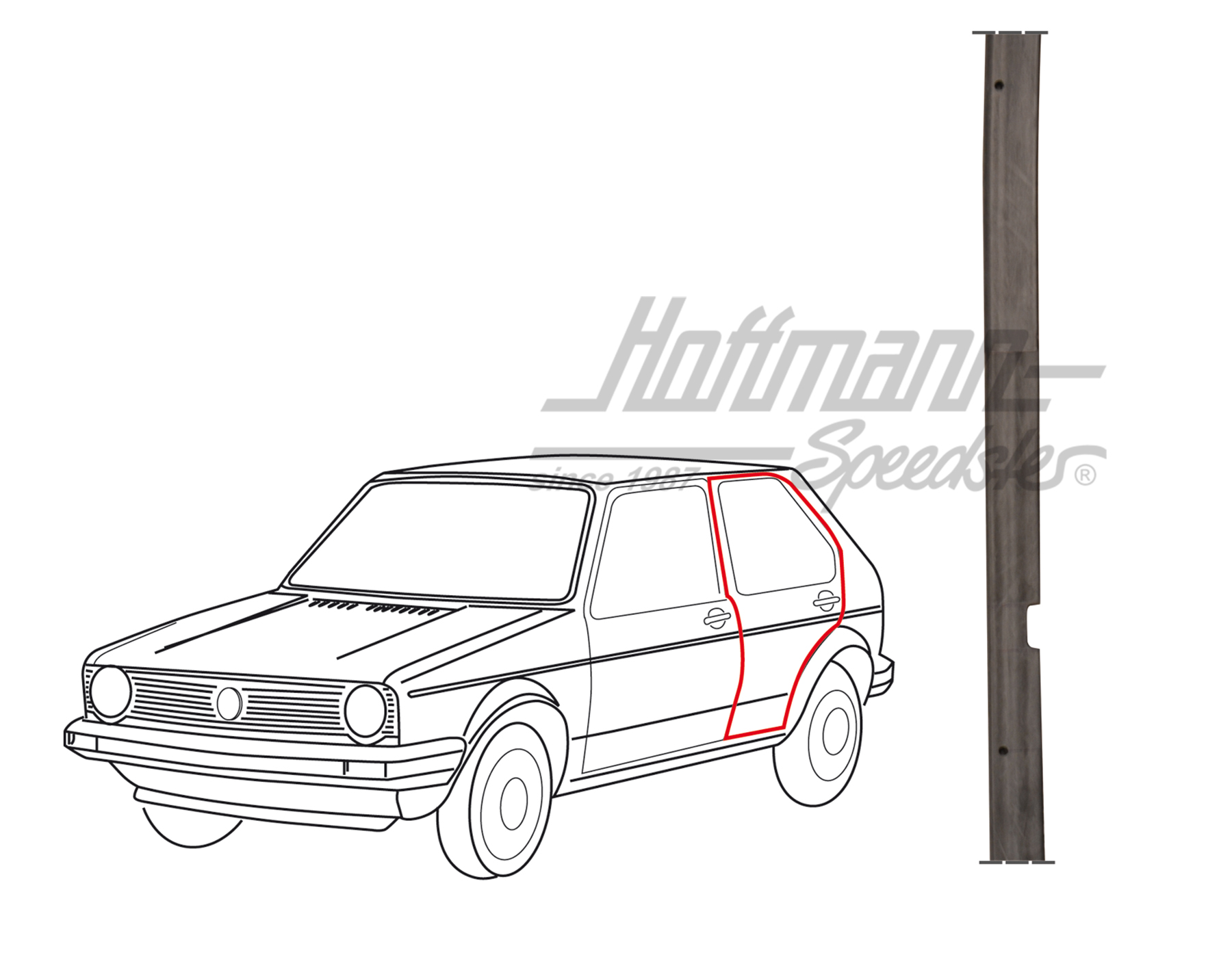 Door seal, Golf 1, 4-doors, rear, left | 173 839 911 E | 180-7023-01