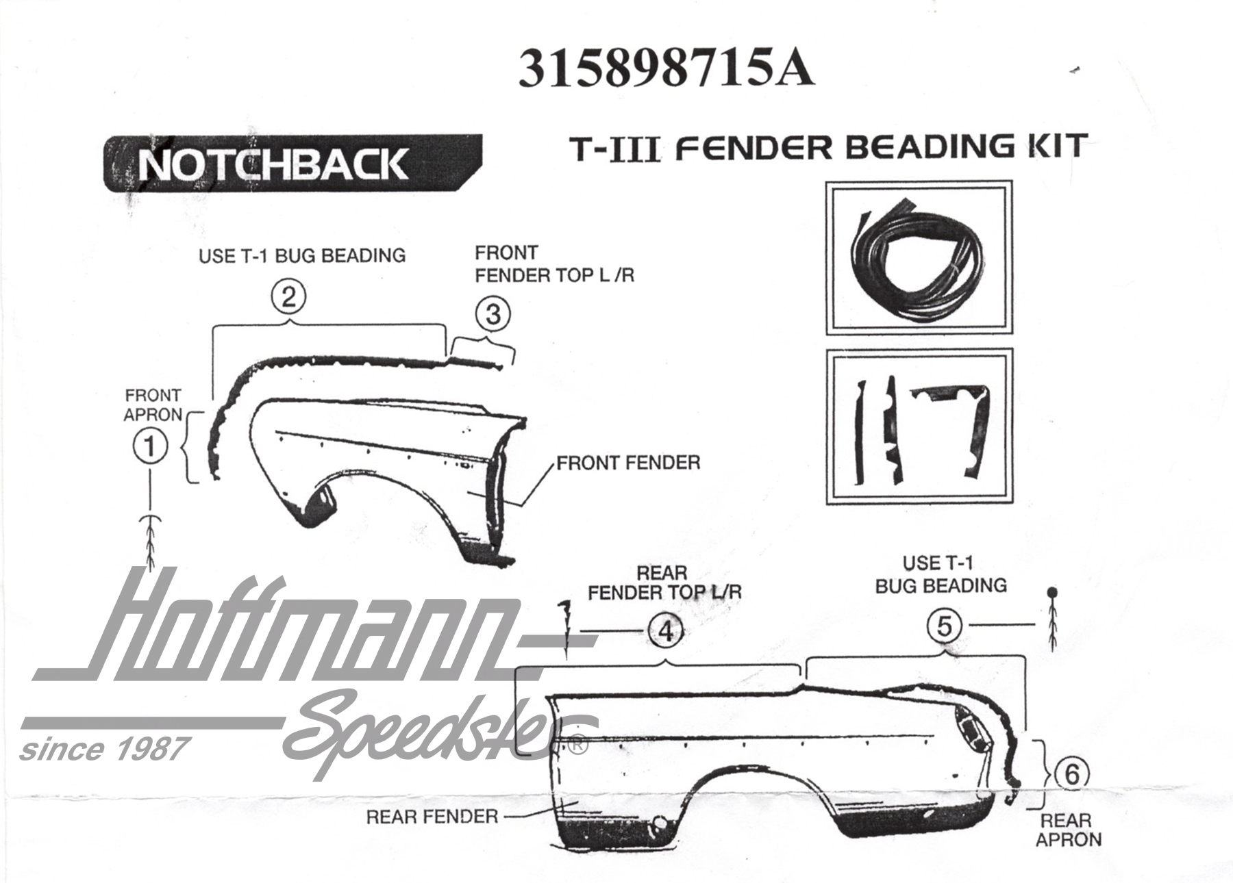 Fender beading set, Type 3 Notchback                                                                