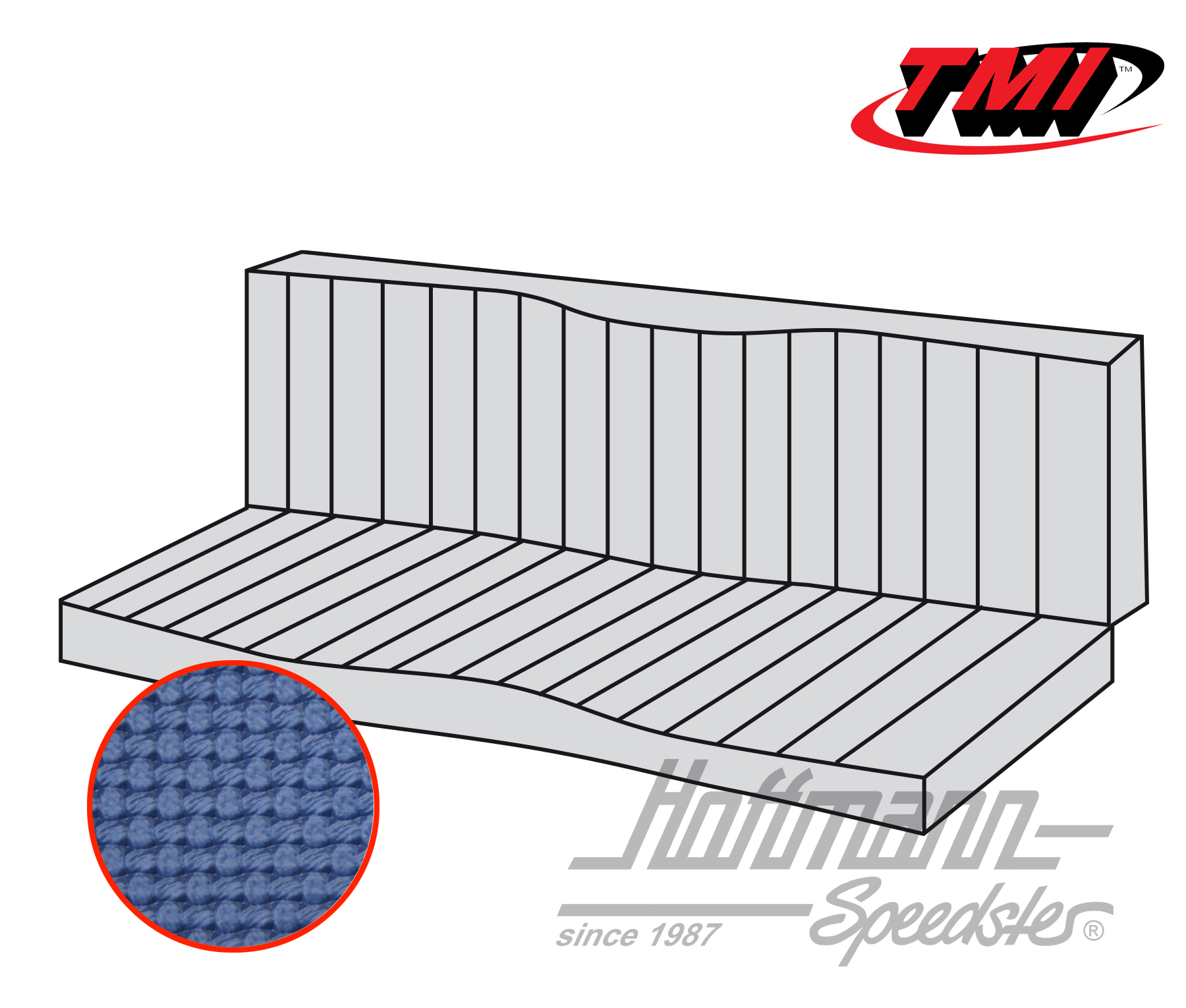 Seat-bench upholstery, Karmann Ghia Conv.,55-71, blue | 43-1611-08 | 066-0084-20