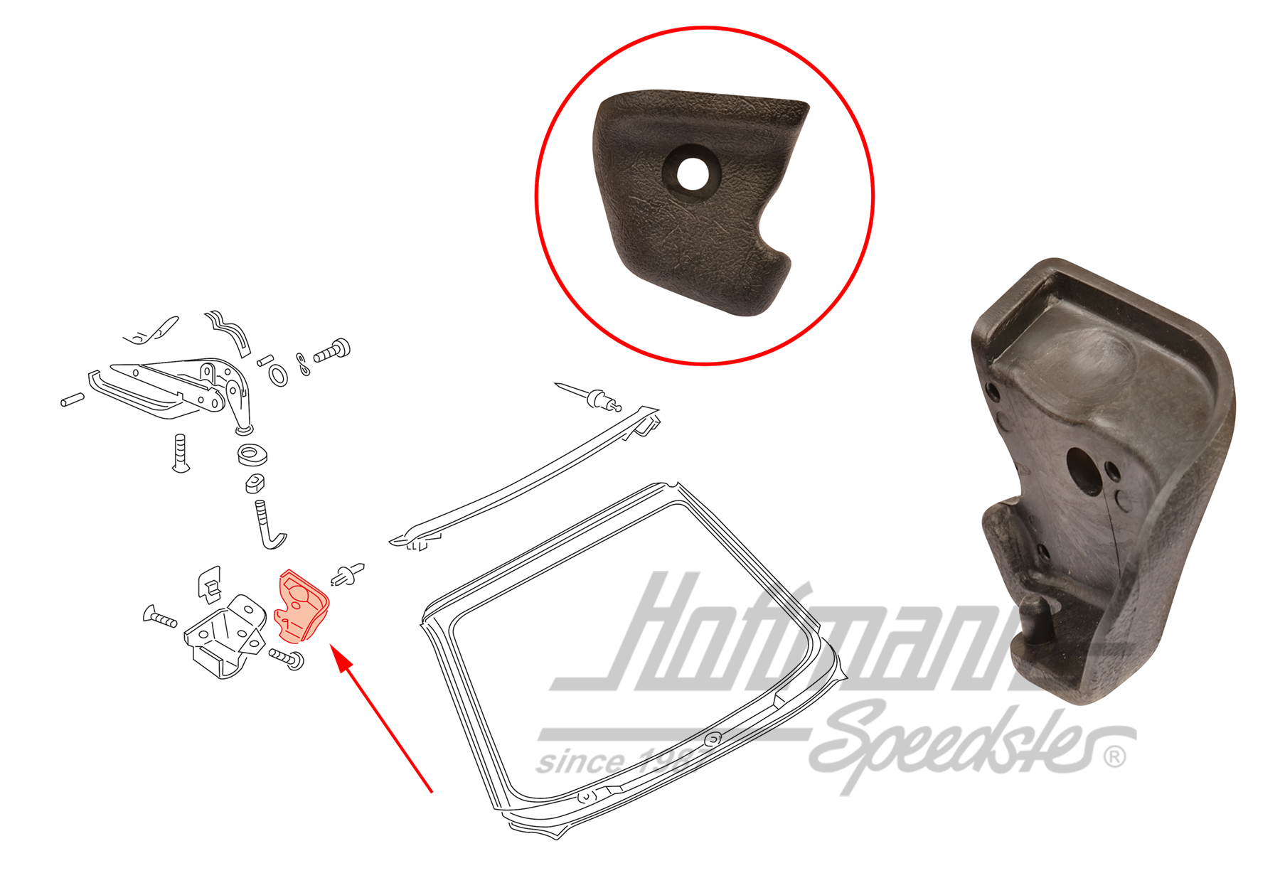 Cover, convertible-top catch, upper, right | 155 871 394 B O1C | 180-4410-02