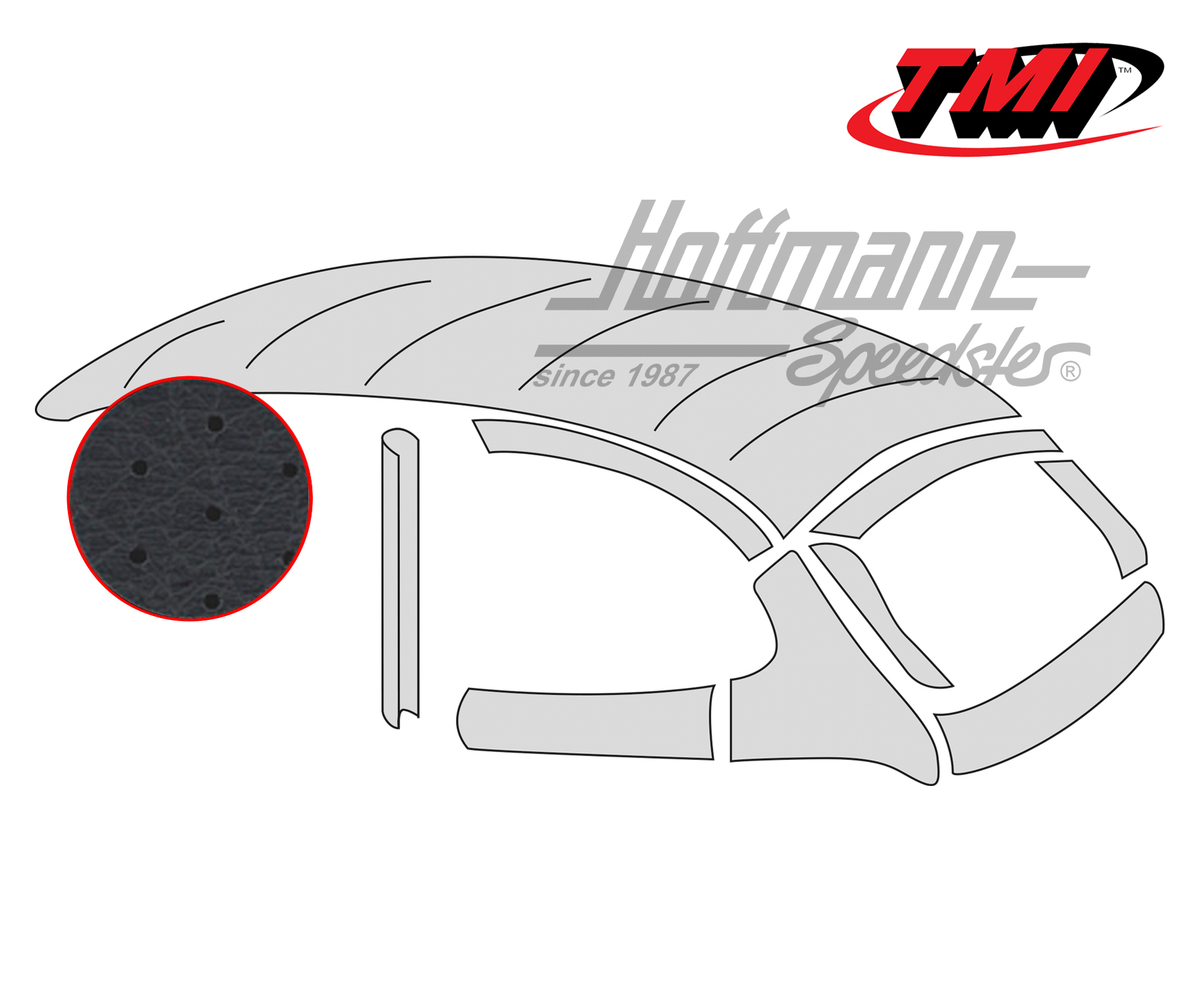 Headliner with metal sliding roof, original style, perforated, black, 8.67-7.72 | 20-1112-45 | 055-7203-20