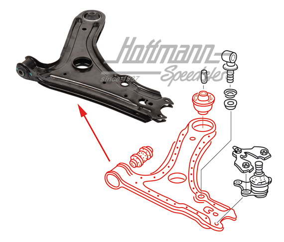 Transvers control arm, Golf 2, with rubber mount | 191 407 151 B | 204-0500