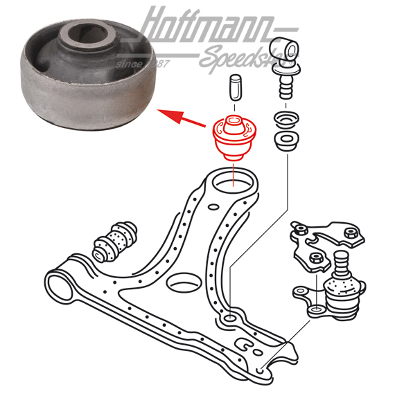 Rubber mount, transverse control arm, Golf 2, new shape | 191 407 181 D | 204-0408