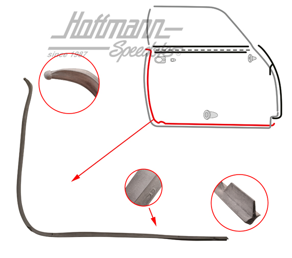 Door seal, Karmann Ghia, right, Top Quality | 141 831 732 C | 060-0012