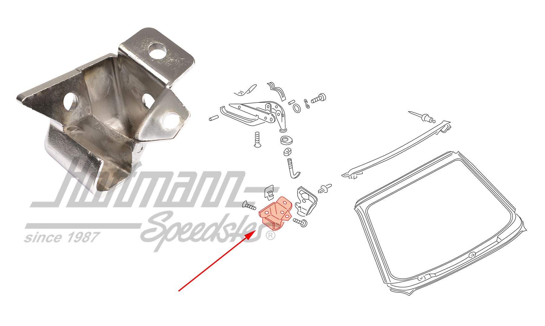 Convertible-top catch, lower, right, chromed | 155 871 386 B | 180-4416-02