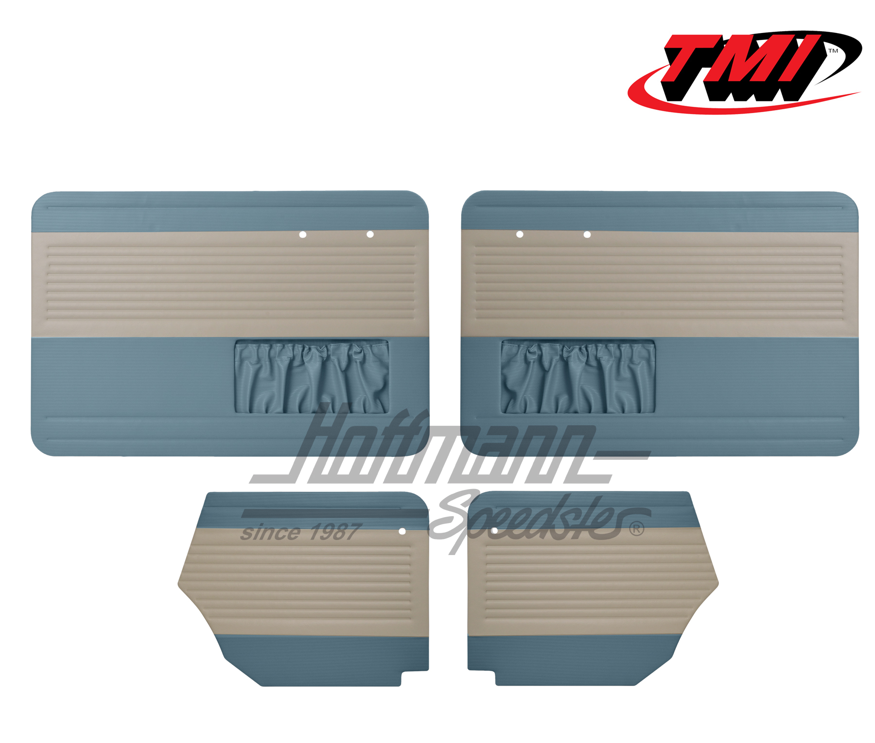 Door panels, Beetle Convertible, 64-66, off-white/water blue | 19-1328-24-15 | 055-7564-09