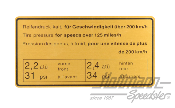 Sticker "Tire pressure", 65-72, 200 miles/h | 901 006 507 00 | 580-8007-10
