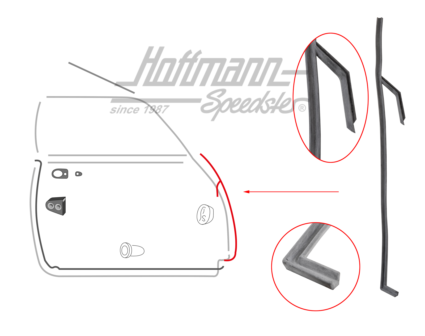 Door-pillar seal, Karmann Ghia, right | 141 831 712 A | 060-0032