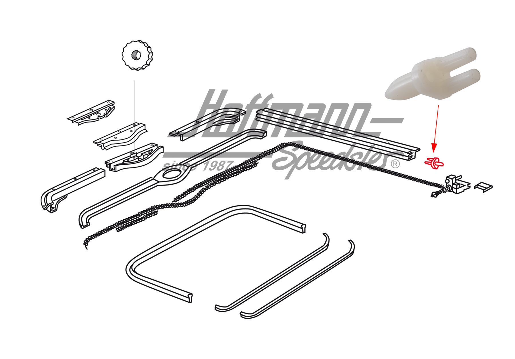 Retainer, guide rail, steel sliding roof, Beetle/Bus | 313 877 359 | 020-5479