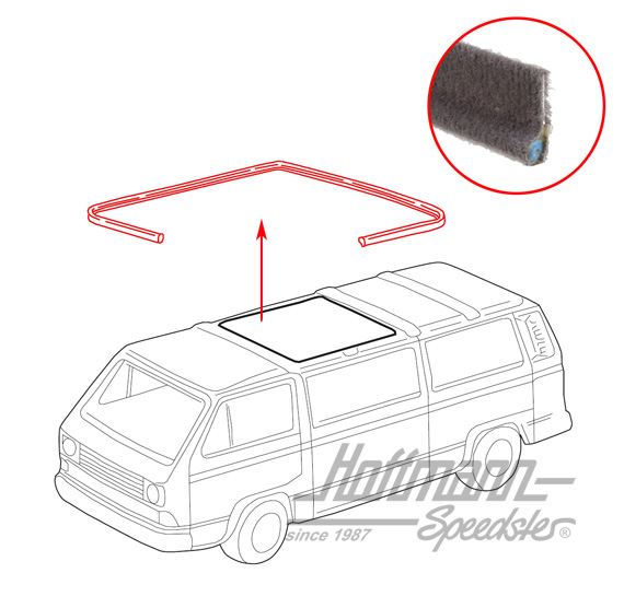 Sliding-roof seal, Bus T2/T3 | 253 877 223 | 090-6250