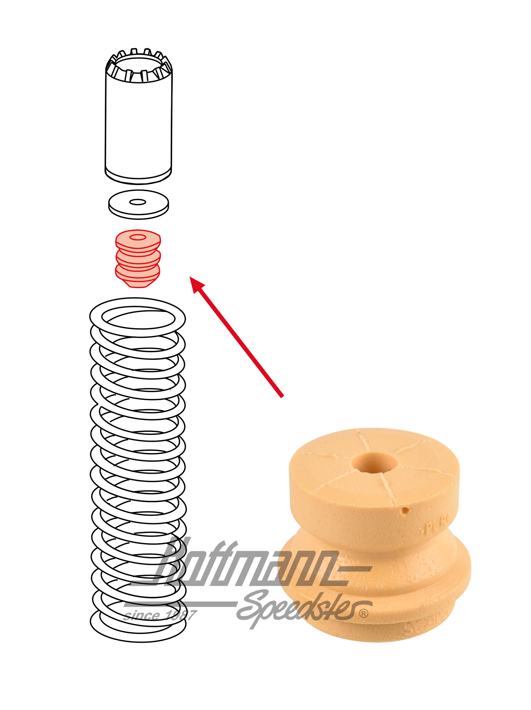 Rubber bump, shock absorber, rear, 964                                                              