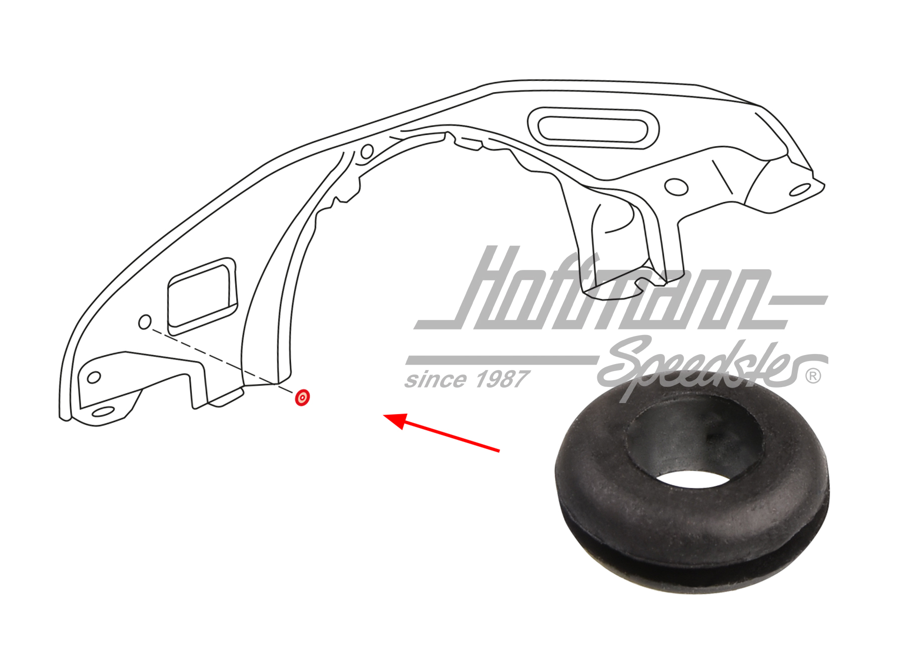 Rubber grommet, fuel line/front engine tin, 8mm | 111 127 591 A | 020-5280-07