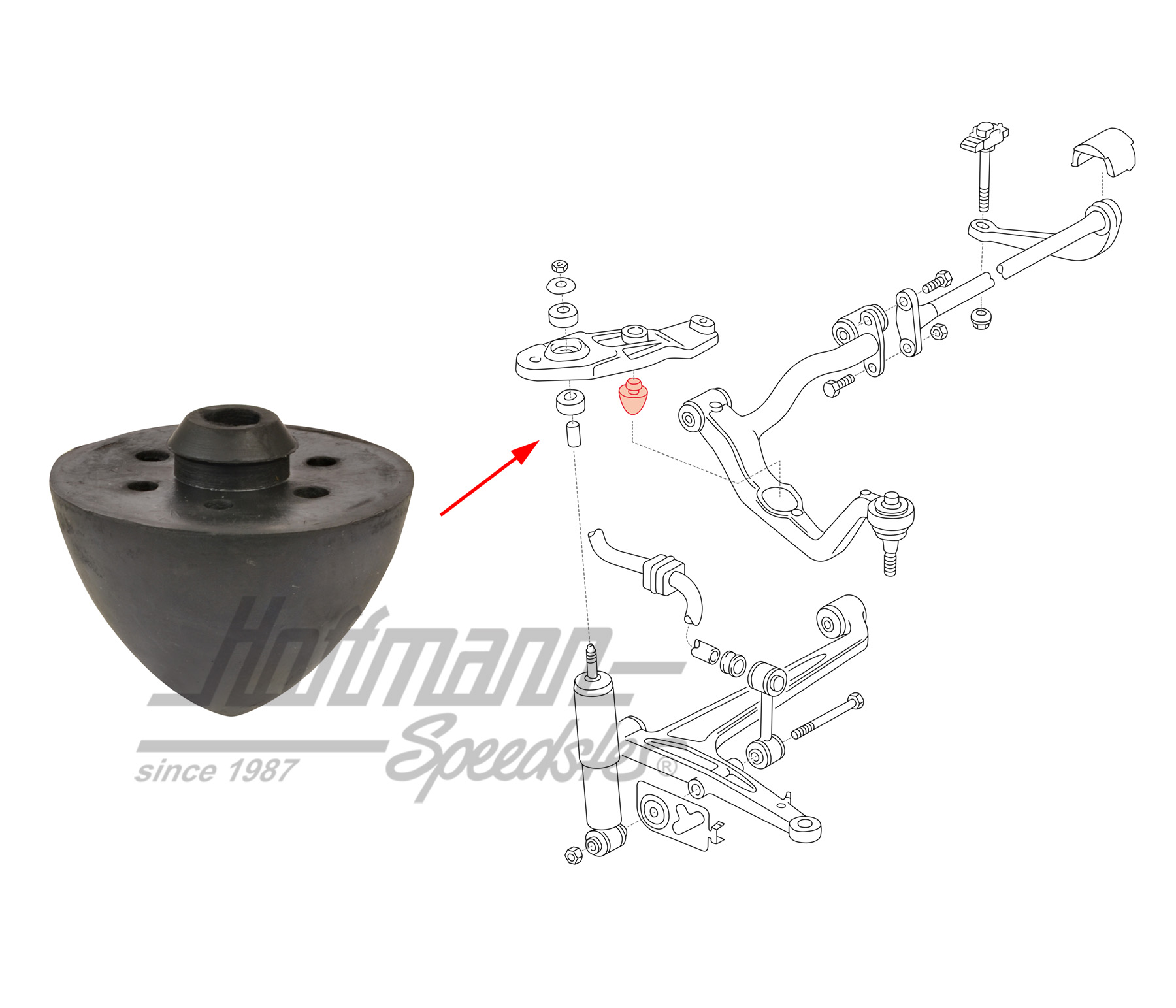 Rubber bump, transverse control arm upper, front | 701 407 303 | 404-0544